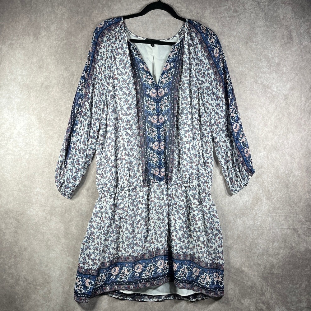 Rag & Bone Mini Dress Womens Size Large White Floral Silk‎ V-Neck Boho Festival